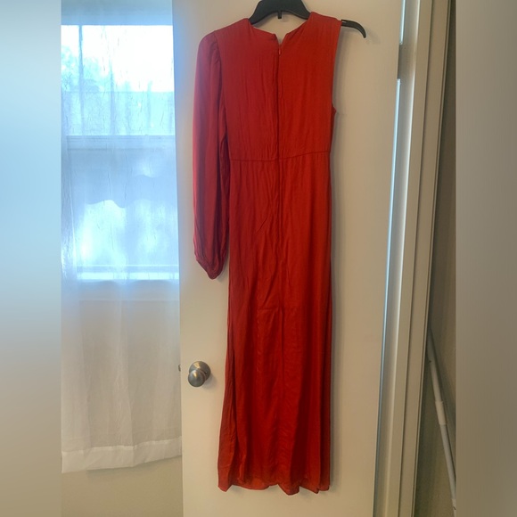 Farm Rio One-Shoulder Red Satin Midi Dress with Ring Detail - Picture 3 of 4